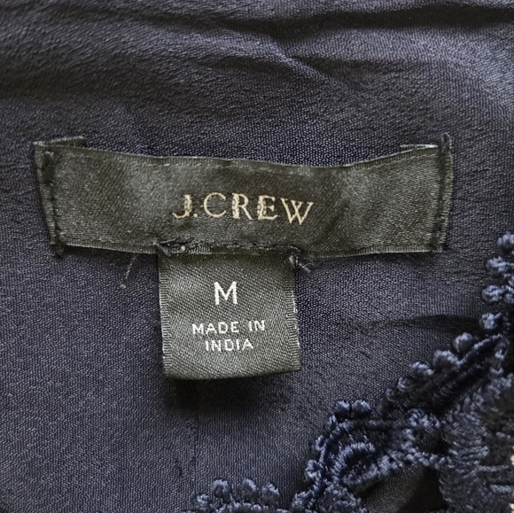 J. Crew Navy & Kelly Green Floral Crochet Top - Size M - Picture 7 of 8